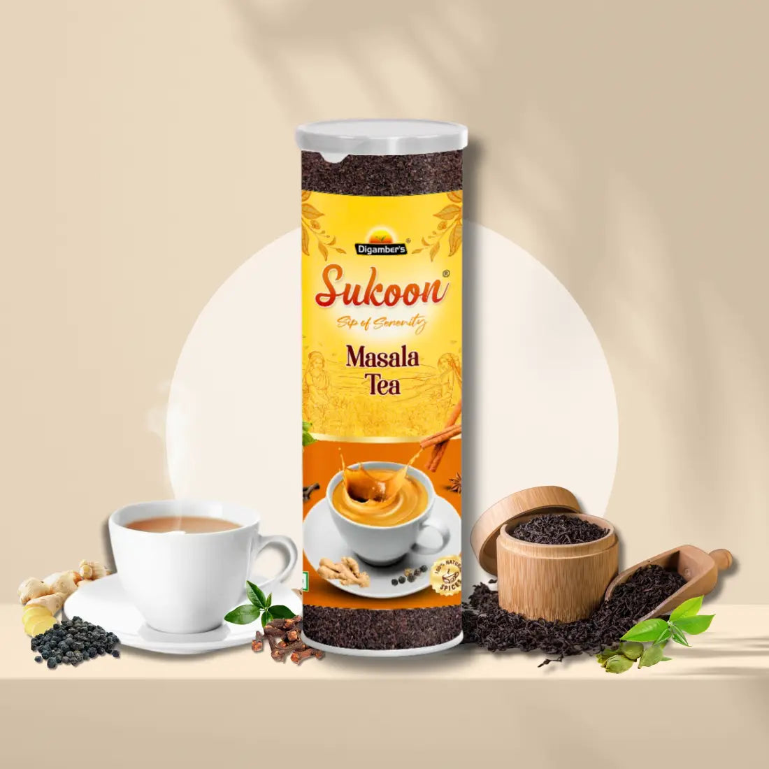 Sukoon Premium Masala Tea product visual by Digamber Tea